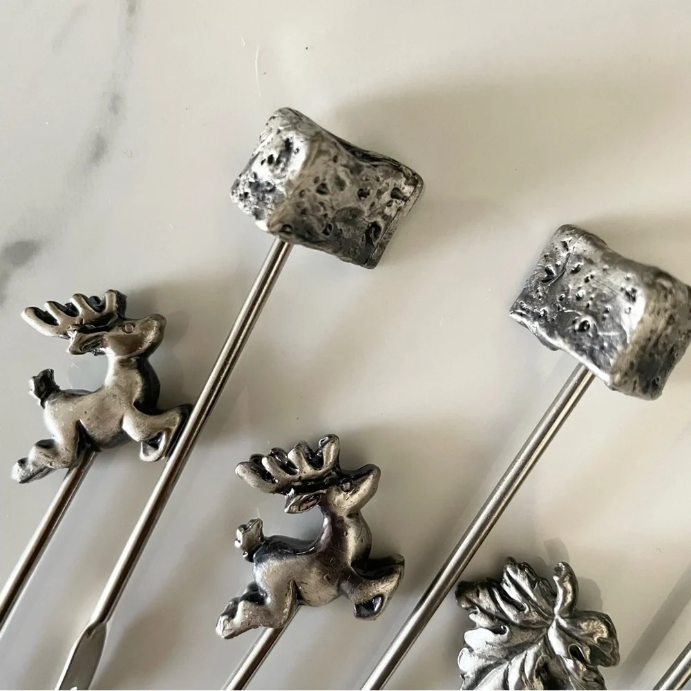 SET of 12 Pewter Holiday Appetizer Forks